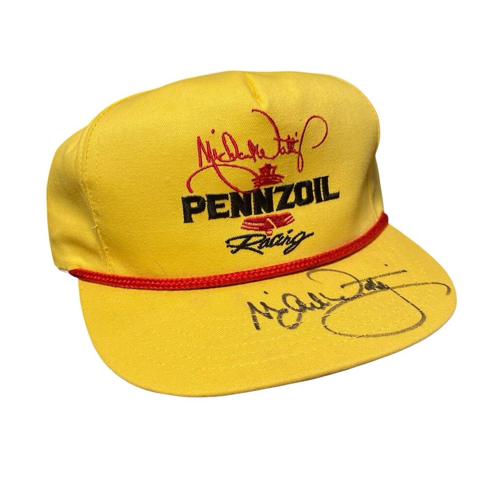 Vintage Michael Waltrip NASCAR Snapback Hat Cap Pennzoil Embroidered Signed 90s